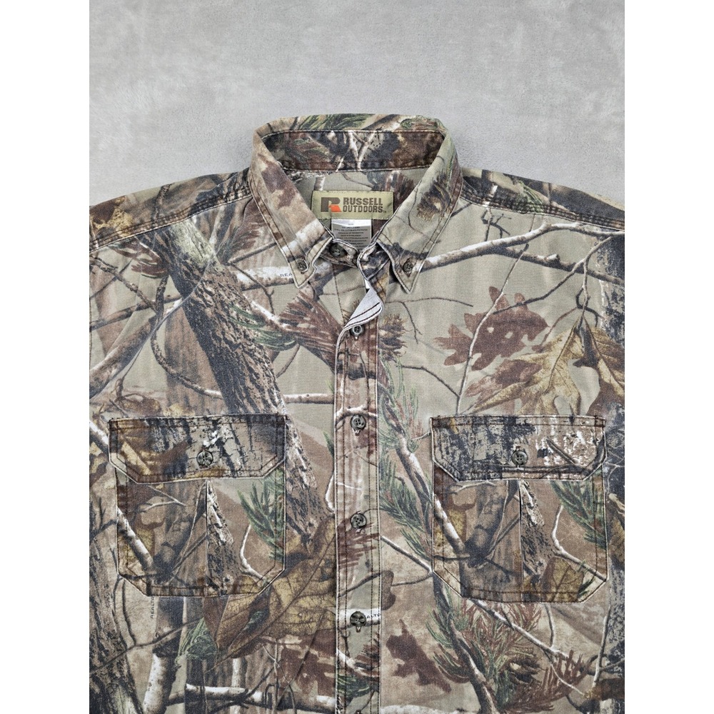 Russell Outdoors Explorer Shirt Mens L‎ Camo Realtree AP Button Up Hunting L/S